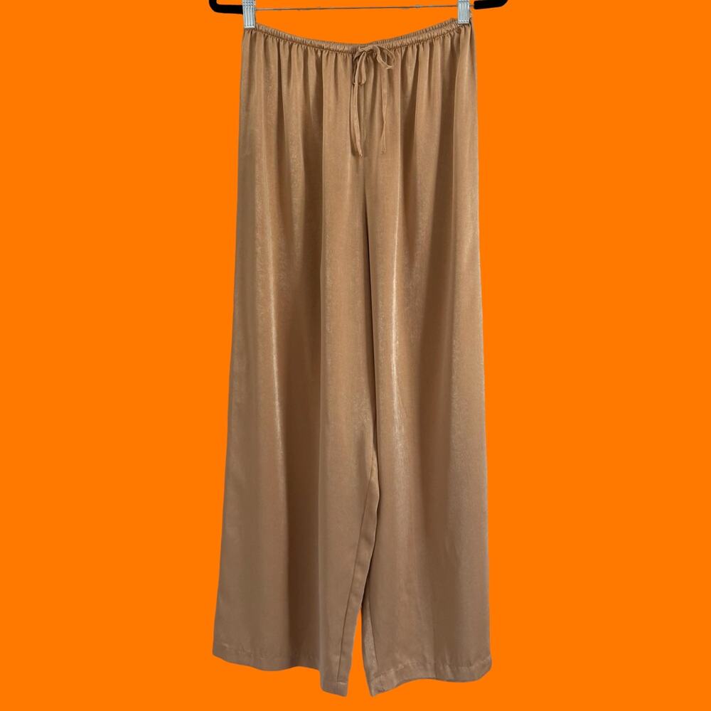 90's vintage gold iridescent wide leg pants high waisted lounge trousers MEDIUM